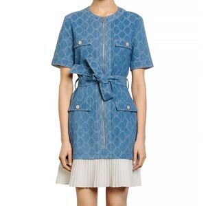 Sandro Paris Kayle Denim Pleated-skirt Mini Dress